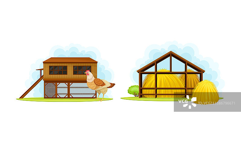 乡村农场建筑：家禽舍和谷仓图片素材