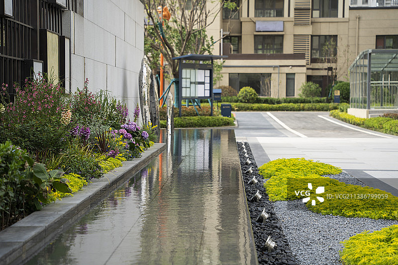 美丽的高端小区室外园林景观设计建筑照片图片素材