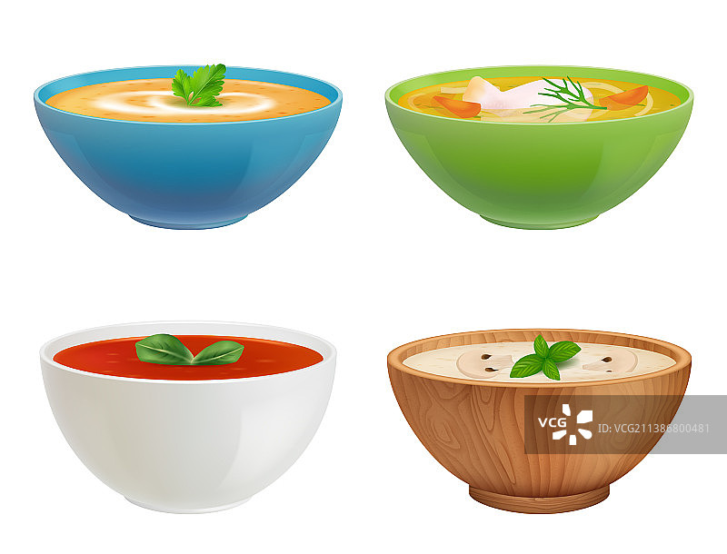 蔬菜冷汤鸡肉浓汤碗图片素材