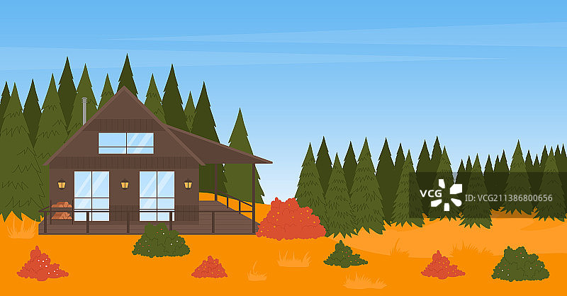 秋季森林景观中的现代住宅图片素材