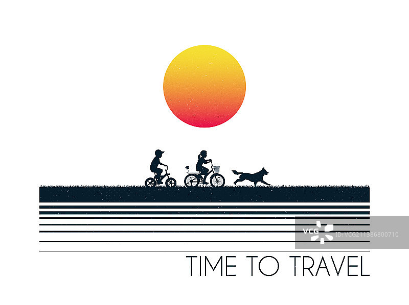 孩子们骑自行车和跑步，小男孩和狗图片素材