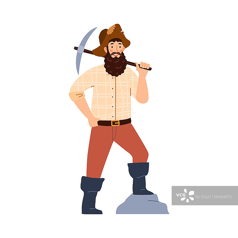 卡通淘金者与鹤嘴锄图片素材