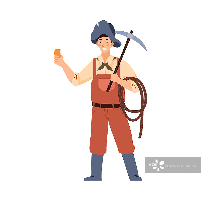 美国淘金时代矿工扁平插画图片素材