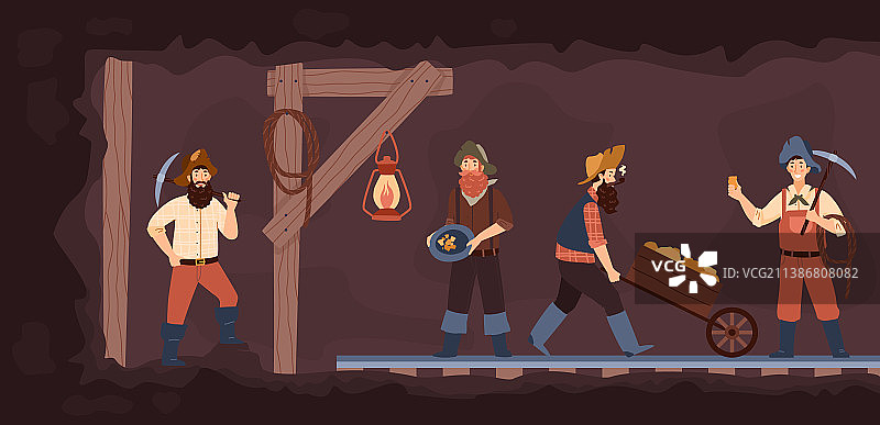 带有勘探者或挖掘者的复古旧金矿图片素材