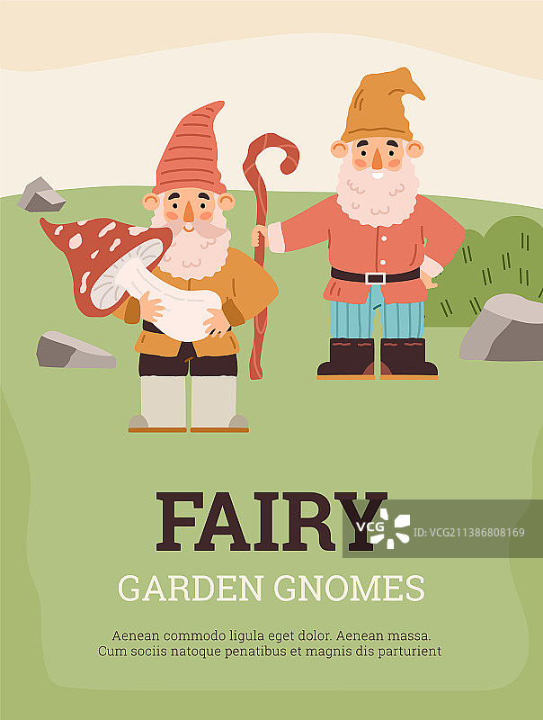 可爱人物的童话花园侏儒卡片图片素材