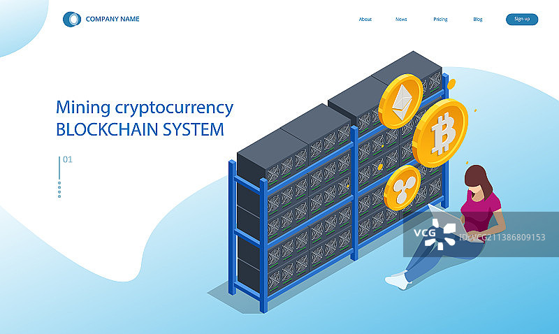 2.5D加密货币矿场概念图片素材