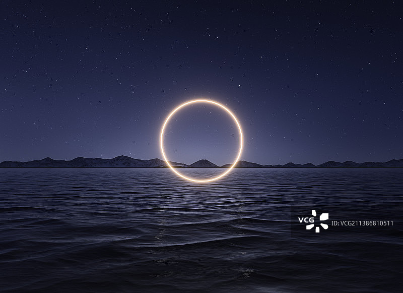 海面上的发光科技未来概念背景图图片素材