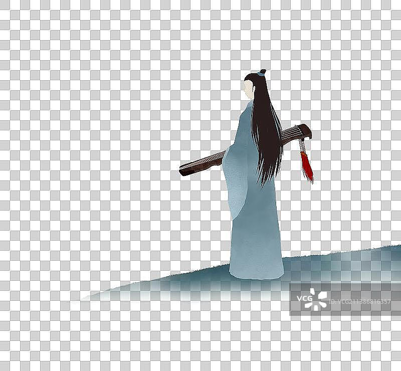 古代男子抱古琴素材图片素材