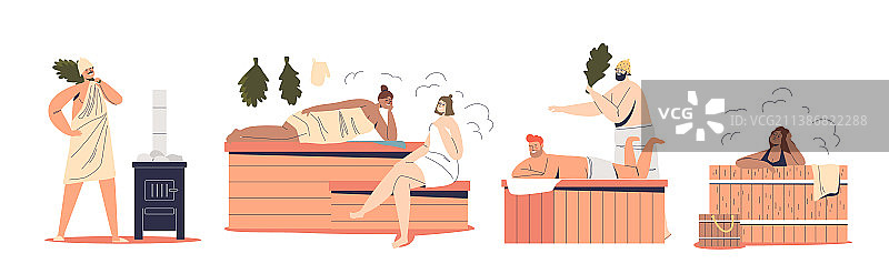 享受桑拿和俄式浴的人们图片素材
