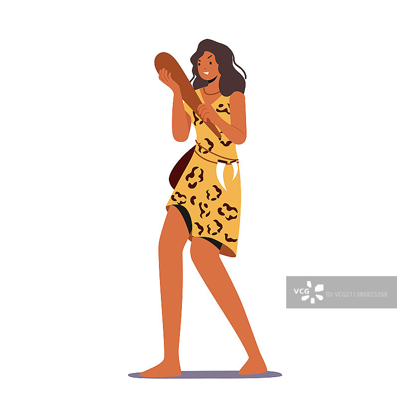 身穿兽皮，手持獠牙的野性女人图片素材