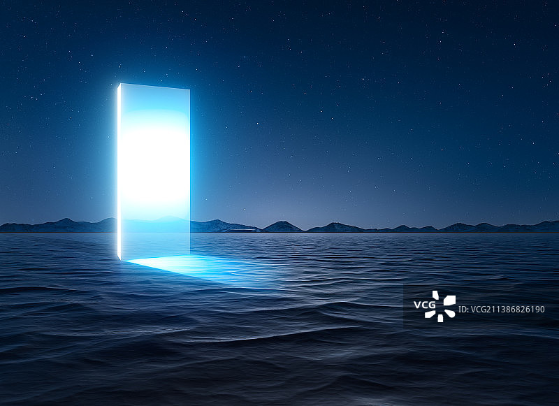 蓝色海面上的星空星轨图片素材