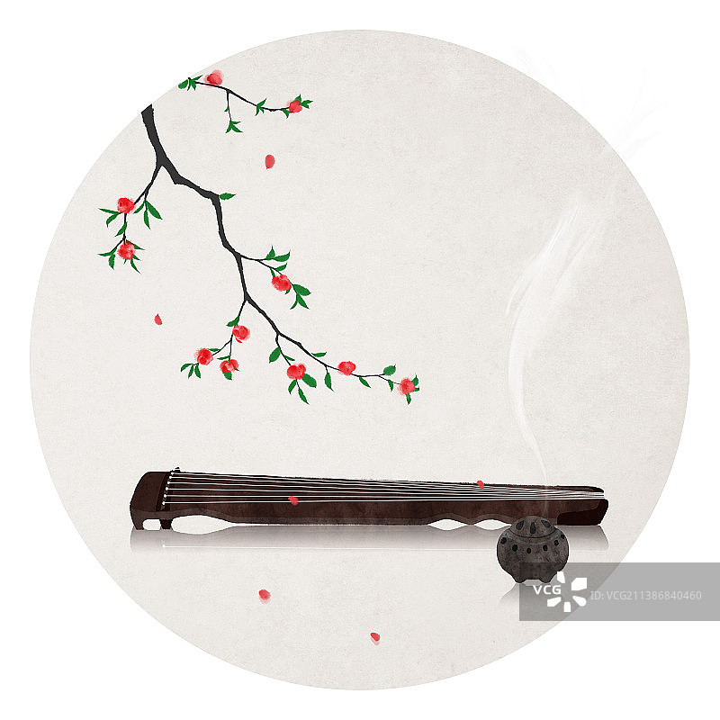 古琴香炉中国风插画图片素材