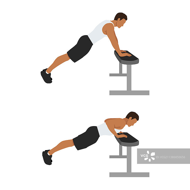 胸部锻炼斜坡俯卧撑扁平设计图片素材