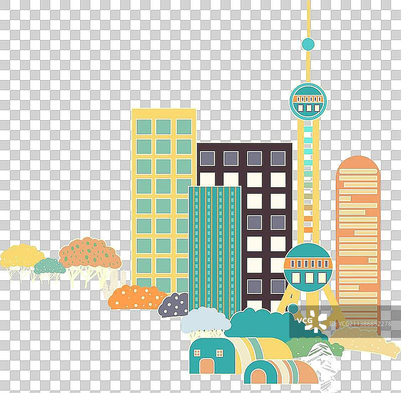 城市天际线与建筑插画图片素材