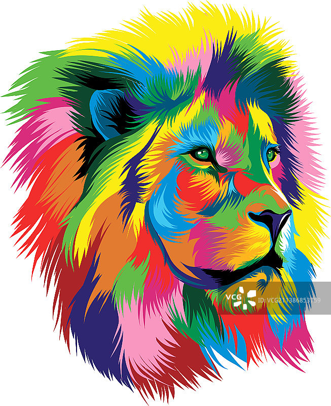 彩色油彩狮子头画像图片素材