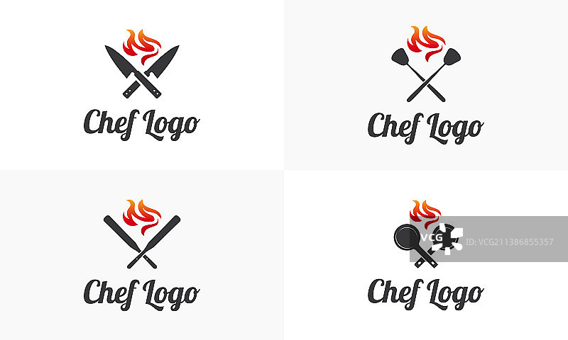 带有火焰符号的厨师Logo设计理念合集图片素材