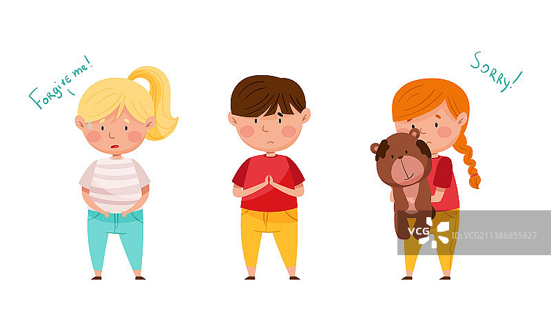 难过又可爱的小孩子们道歉图片素材