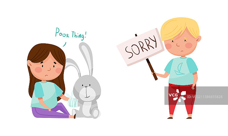 感到难过的可爱小女孩和小男孩图片素材