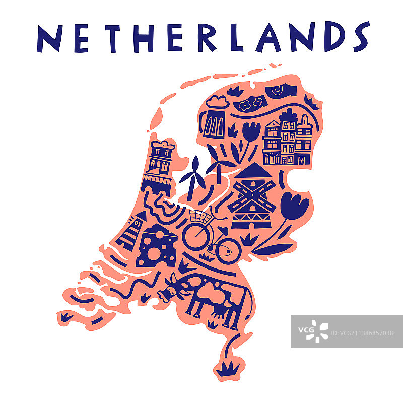 手绘荷兰地标地图图片素材