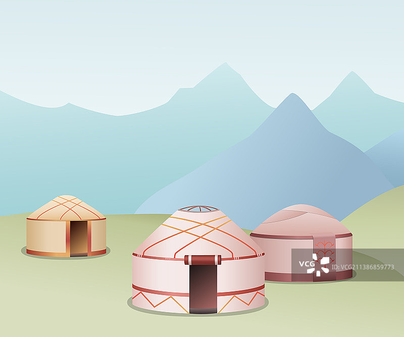 游牧帐篷山丘背景图片素材