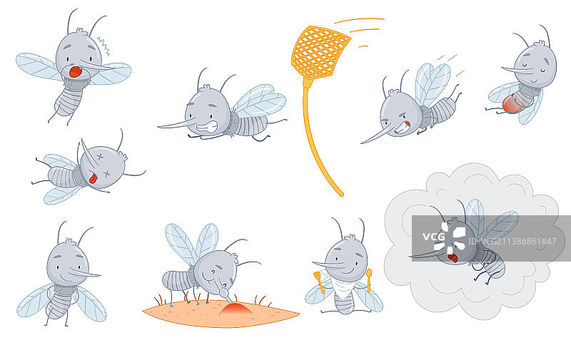 一套可爱的卡通蚊子图片素材