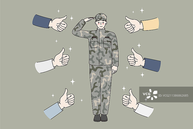 士兵敬礼和批准概念图片素材