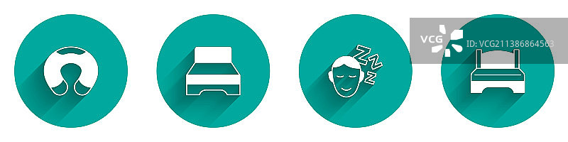 旅行护颈枕大床梦与图标集图片素材