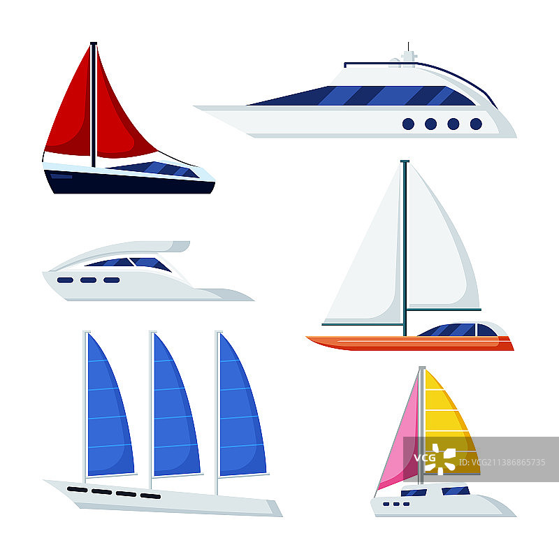 豪华游艇和帆船彩色船只合集图片素材