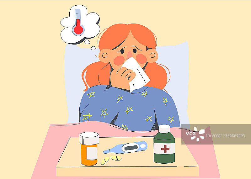 生病发烧卧床不起的妇女图片素材