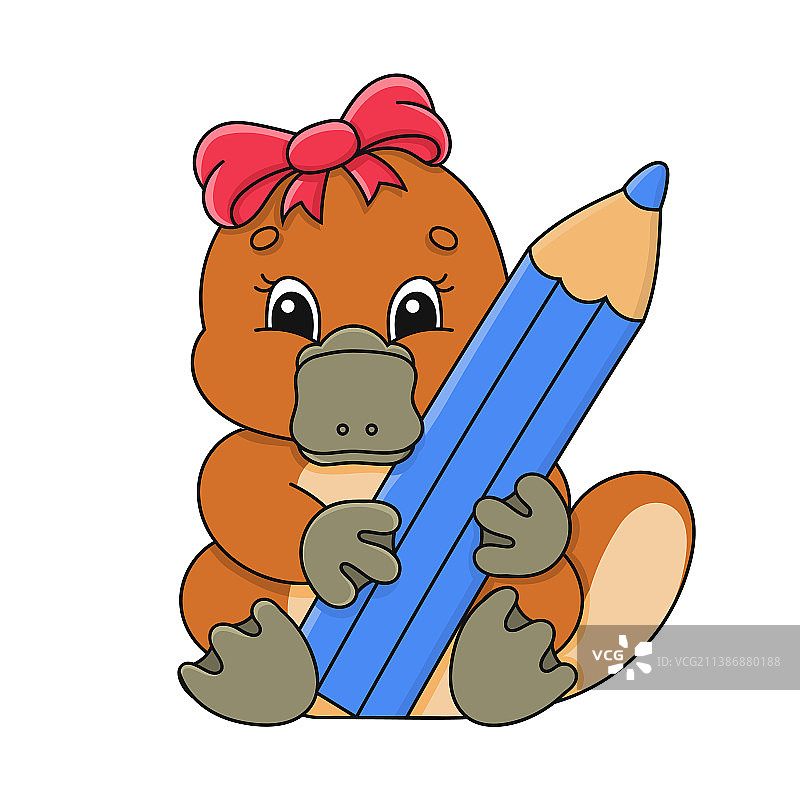 卡通鸭嘴兽女孩与铅笔图片素材