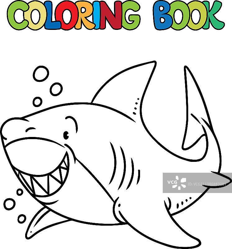 水中的鲨鱼涂色书儿童图片素材