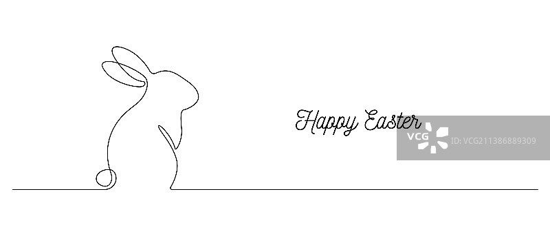 可爱复活节兔子连续单线绘画图片素材