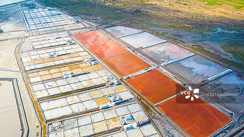 航拍陕西定边县盐池 高视角下五彩斑斓的的大地调色板图片素材