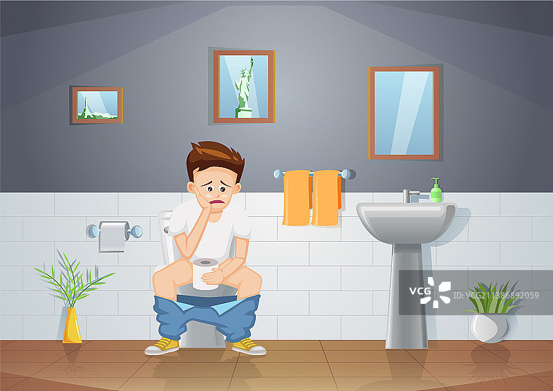 坐在马桶上的卡通男人图片素材