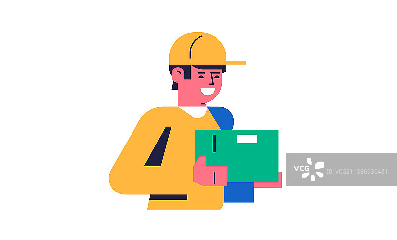 快乐的快递员派送包裹图片素材