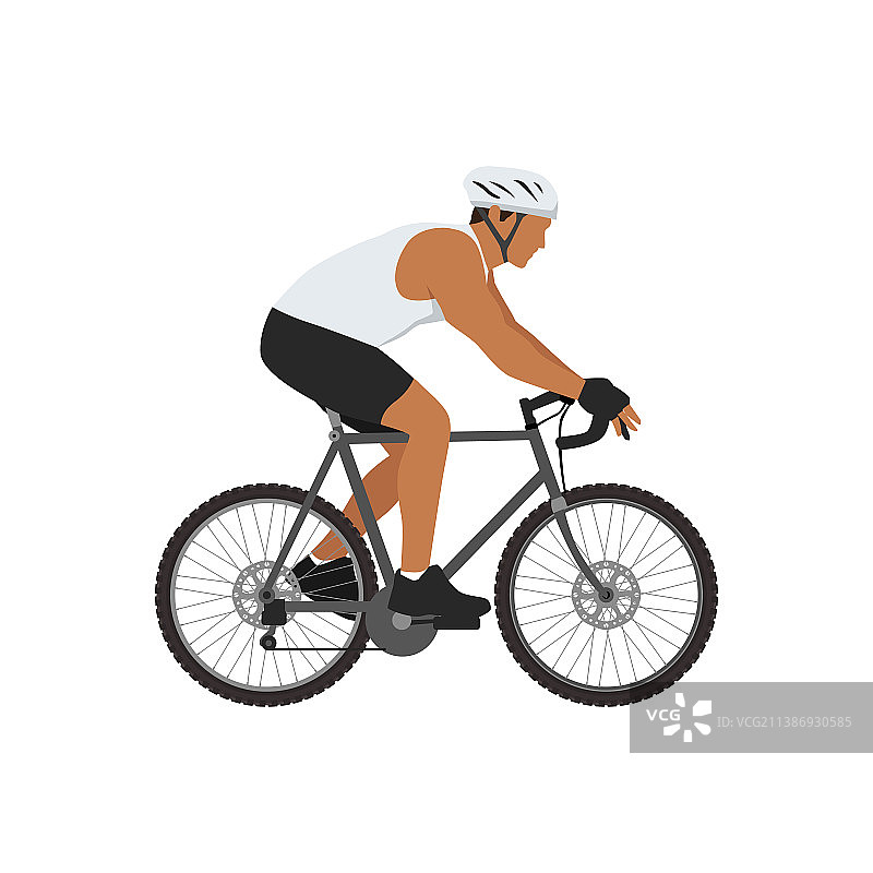 男子身穿运动服戴头盔骑自行车图片素材