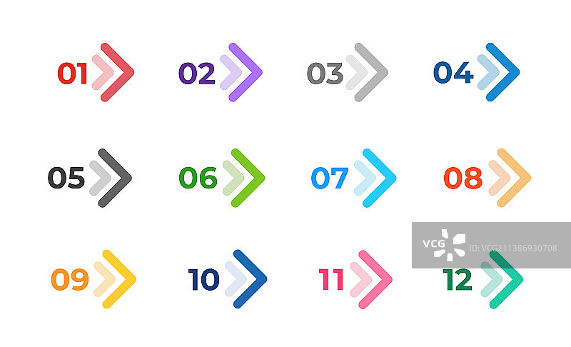 白色方向上孤立的彩色箭头集图片素材