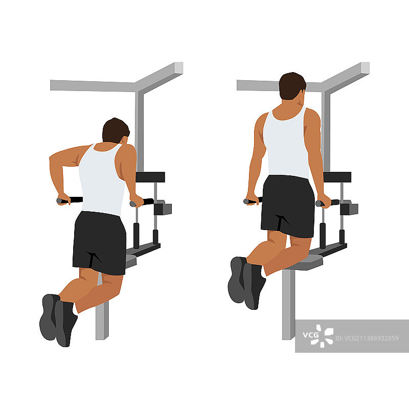 在双杠上做屈臂撑的男性角色图片素材