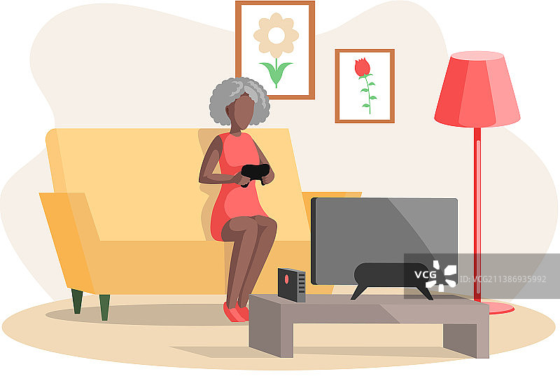 退休女性角色玩游戏操纵杆图片素材