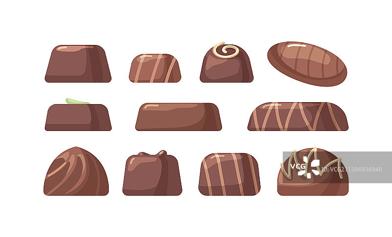 黑巧克力和牛奶巧克力糖果套装图片素材