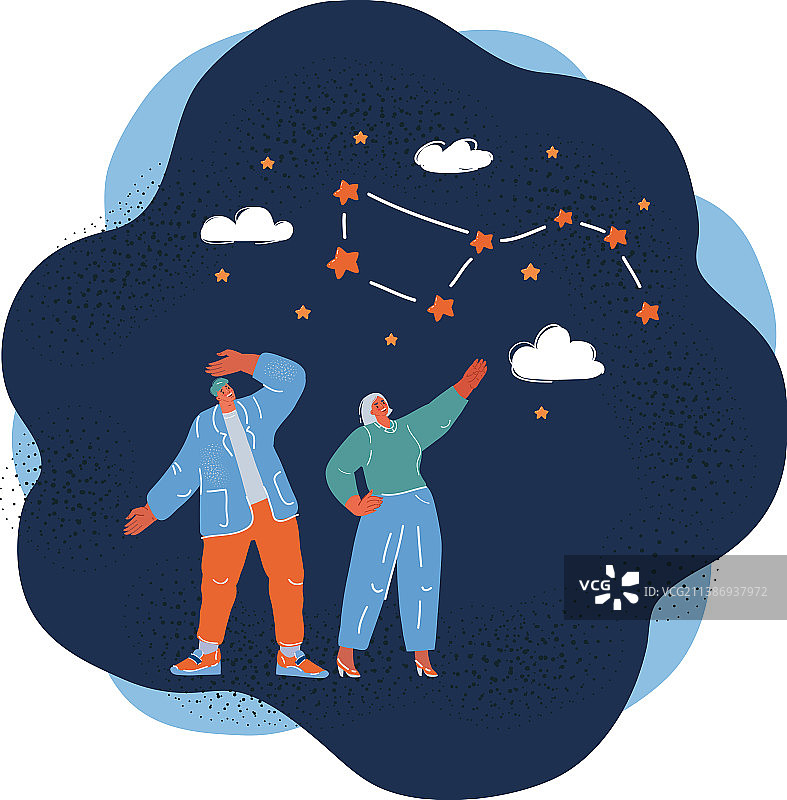 人们仰望星空的插画图片素材