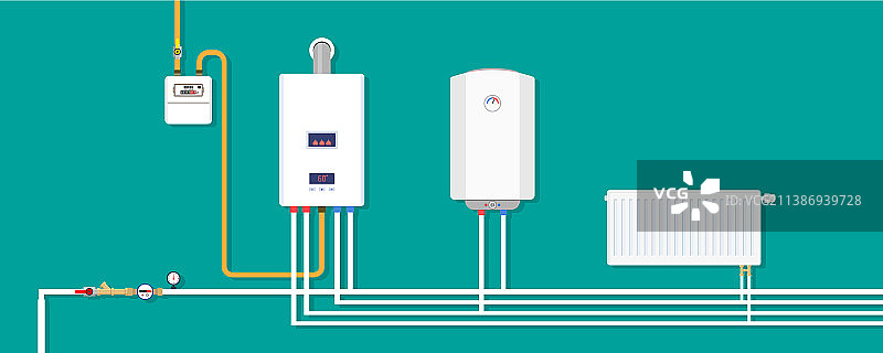 房屋燃气锅炉散热器供暖系统图片素材