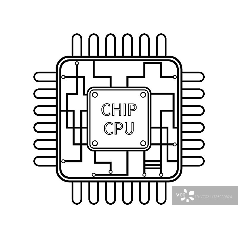 线性风格微芯片CPU图标图片素材