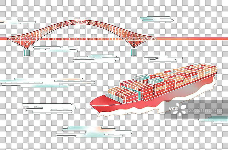 货轮和桥梁免抠素材图片素材