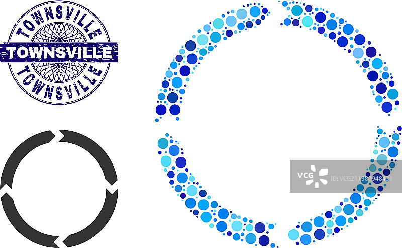 带刮痕的汤斯维尔圆形花饰印章图片素材