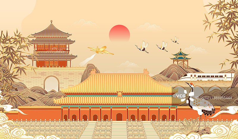 复古中国风传统与现代矢量插画图片素材