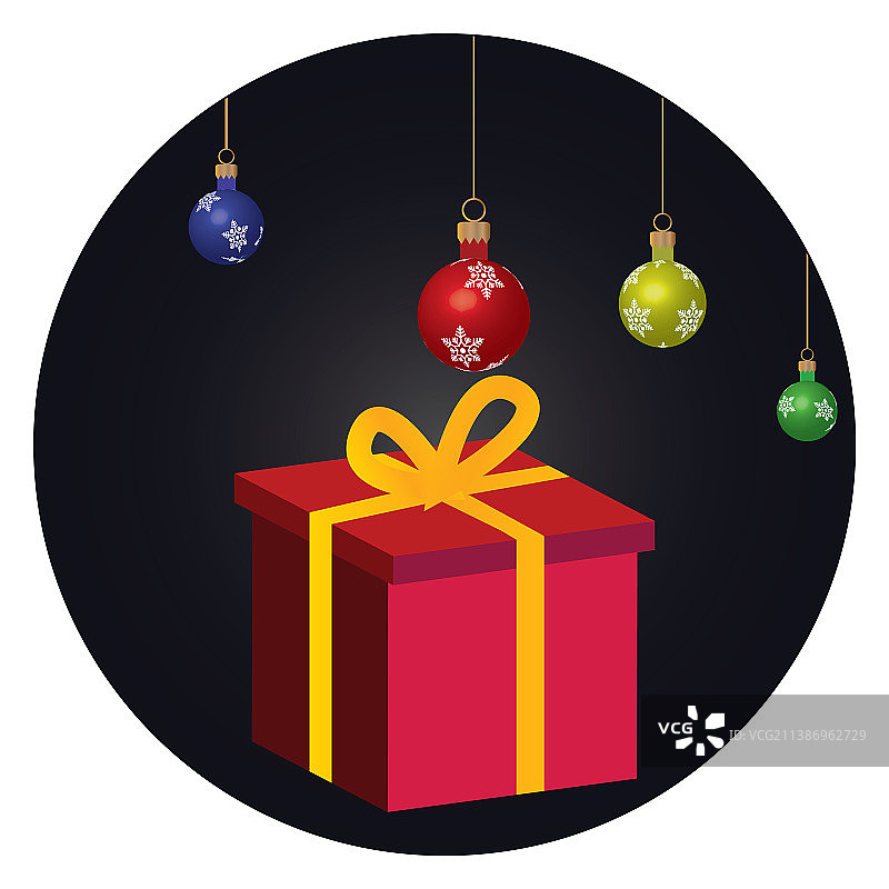 圣诞灯泡和礼物3D圆形贴纸标签图片素材