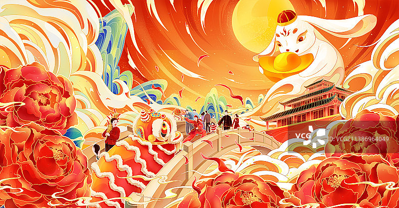 国风兔年创意插画图片素材