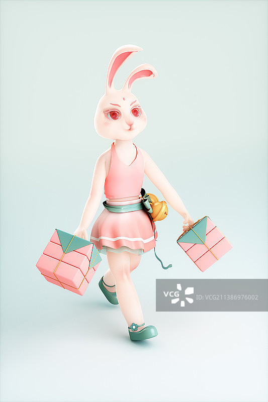3D渲染的可爱兔子形态的女孩图片素材