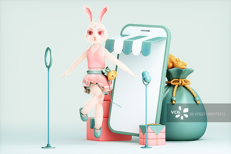 3D渲染的可爱兔子形态的女孩图片素材